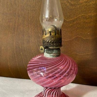 Beautiful Cranberry Glass Miniature 8.5” Hurricane Lamp
