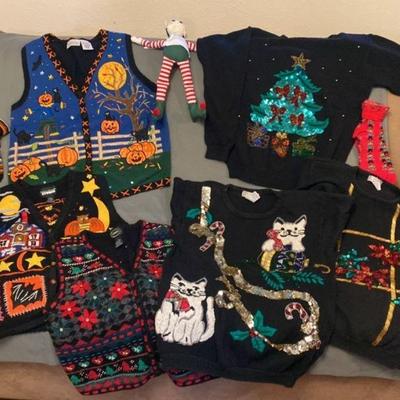 Festive Vests And Sweaters * Christmas * Halloween * Mostly Size Small
