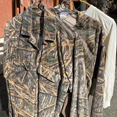 Mossy Oak Flannel Shirt Lg * Insulated Vest * Columbia Rain Pants Lg * Lands End Silks Med

