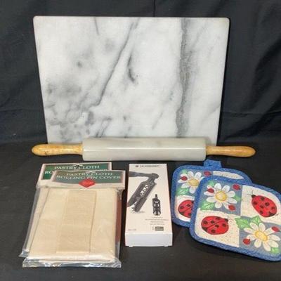 Marble Cutting Board & Rolling Pin * Le Creuset Corkscrew * Rolling Pin Covers
