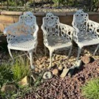 Set of 3 old wrought iron chairs