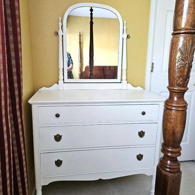 Antique Dresser/Chest of Drawers from Arcadia Furniture Co (MI) W/ Mirror - Painted White