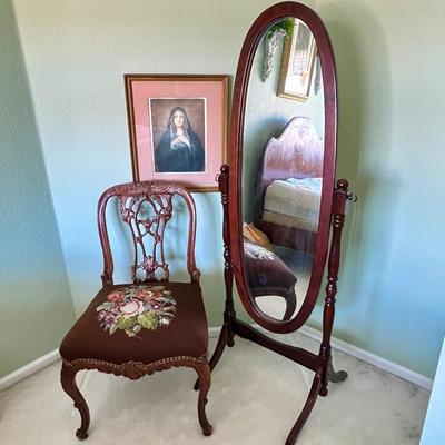Antique Chair, Mirror & Madonna Print