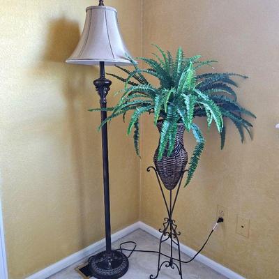  Floor Lamp (5ft tall) Plus Cute Basket on Plant Stand with Faux Fern - Total height 50