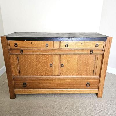  Antique Tiger Oak Arts & Crafts Mission Style Sideboard/Buffet by Rockford Chair & Furniture Co. Early 1900s