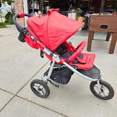 Bumbleride Indie Jogging Stroller in Cayenne Red With Strap on Double Cup Holder