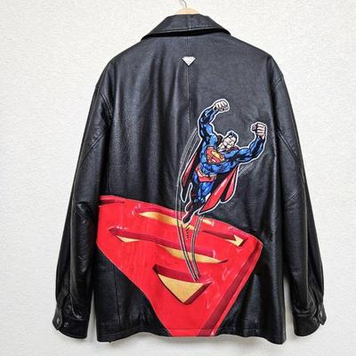  Black Leather Men's Jacket From Warner Brothers - Superman Coat! Size XL 