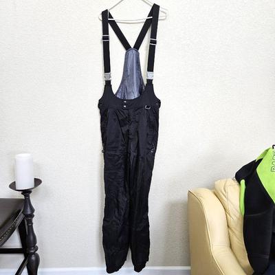 MARKER Brand Ski Pants with Overalls - Size L (38" Hips) Unisex Style - Nylon/Poly Black