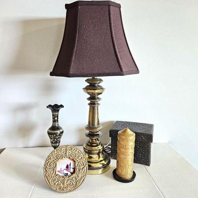 Assorted Gold & Black Tone Decorative Items - Vintage 60's Brass Lamp and More!