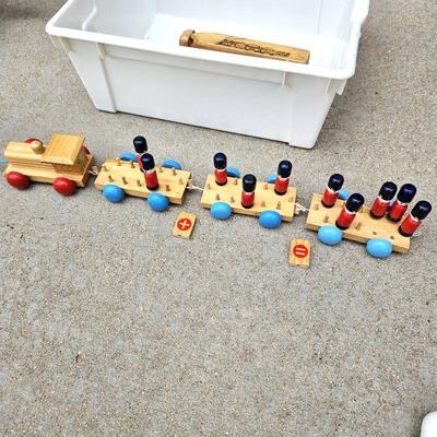 Wooden "Addition & Subtraction" Train Teaches Early Math - Includes Wooden Train Whistle