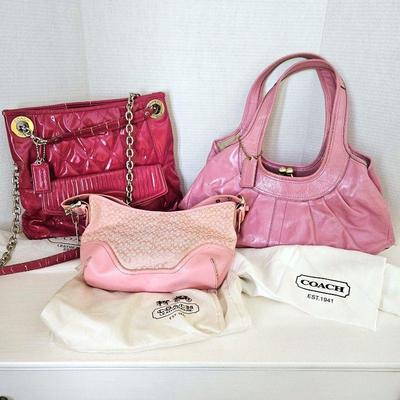  Set of Three Vintage COACH Brand Pink Handbags Purses Assorted Styles  - All W/ Original Dust Bag