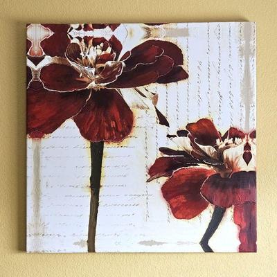 Wall Art Stretched Canvas over Block Frame - Red Flowers on White Background 30
