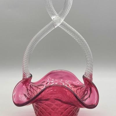 Murano Art Glass Basket w/ Looped Handle