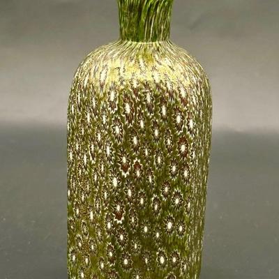 Green, Multicolored Art Glass Bottle Vase