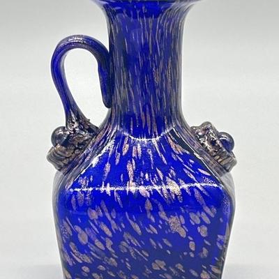 Cobalt Blue & Gold Speckled Glass Vase with