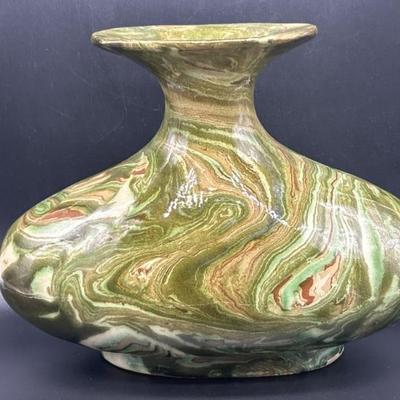 Glazed Green, Brown, & Orange Vase