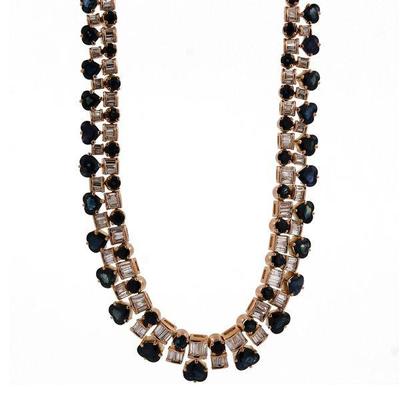 39.01 CTW Heart Sapphire Diamond Necklace