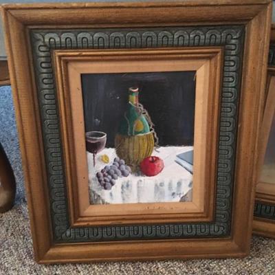 Original small framed canvas painting, still life, signed by artist as 
