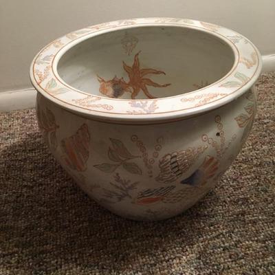 Large sea shell decorative (inside & out) pottery planter pot