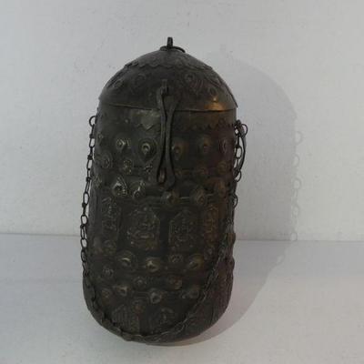 Antique Late 19th/Early 20th Century Buddhist Monk's Alms Collection Vessel - Bronze Over Wood - 7