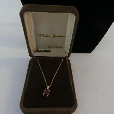 Vintage Whalen Jewelers 14k Gold & Genuine Garnet Pendant on Fine 14k Gold 15