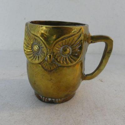 Vintage Hand Made Solid Brass Owl Mug - 2¾