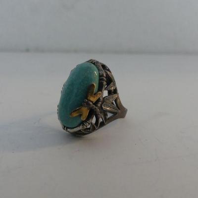 Vintage Navajo Sterling & Turquoise Cabuchon Ring - Size 9 - TW 9.1g