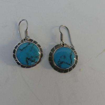 Vintage Stamped Native American Hand Made Turquoise Dangle Earrings