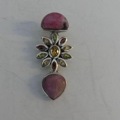 Vintage Kathy's Collection Sterling Pink Turquoise with Citrine, Peridot & Garnet Pendant