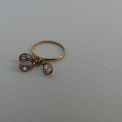 Vintage 10k Gold Ring with 3 Oval Cut Pink Diamonds - Size 6 - TW 1.4g