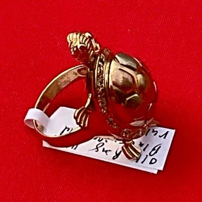 Turtle ring black hills colored gold