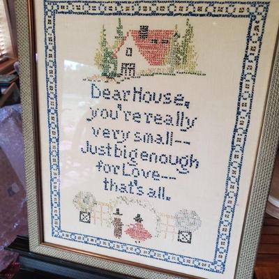 Cross Stitch “Dear House”
Excellent frame
   16.5 x 19 .5
