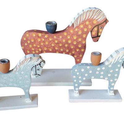 Wooden Horse Candleholders from Sri Lanka 