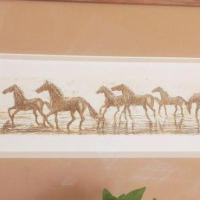 Double matted framed horses
Signed – can’t read signature
28.5x 12
