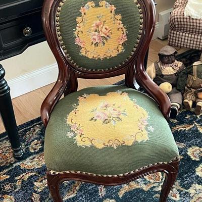 35.5” Embroidered Victorian Floral Chair
