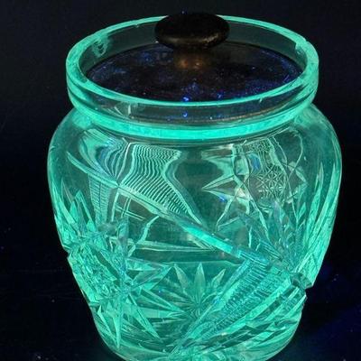 Antique UV Reactive Crystal Jam Jar With Sterling Lid
