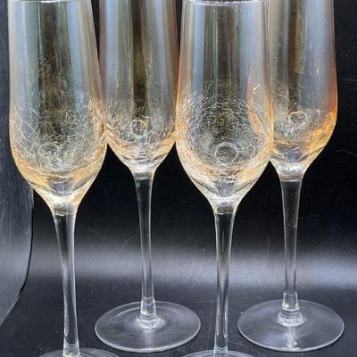 (4) Stunning 11.5” Crackle Champagne Glasses
