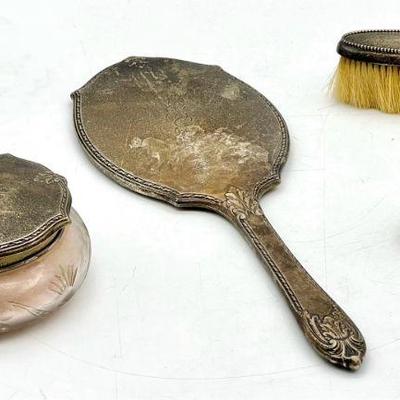 Sterling Silver Antique Vanity Set with Mirror
