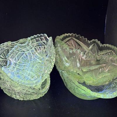 (5) Antique UV Reactive Cut Glass Dishes
