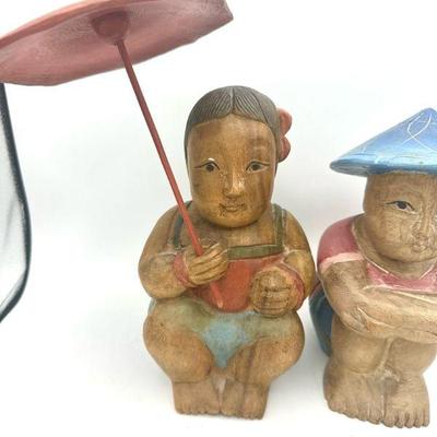 (2) Carved Wooden Asian Figurines
