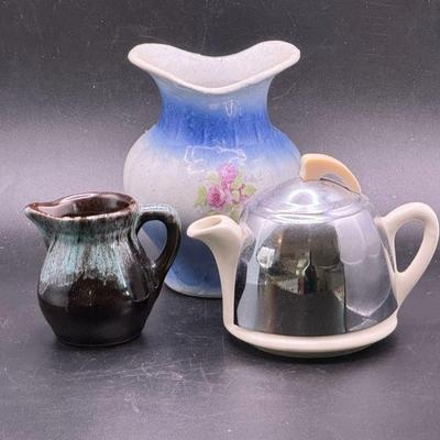 (3) Unlabeled Stoneware Creamers & Vase
