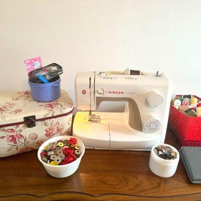 Singer Simple Sewing Machine & Sewing Supplies Lot
