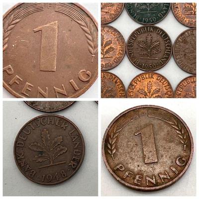 (39) 1 Pfennig Coins 1948-1950 D F G & J
1950-J 1 Pfennig 
1950-G 1 Pfennig 
1950-F 1 Pfennig 
1950-D 1 Pfennig (29) 
1949-D 1 Pfennig...