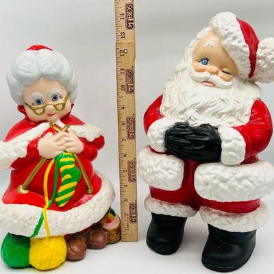 Vintage Atlantic Mold Santa & Mrs Claus Large Hand Painted Christmas Statues
