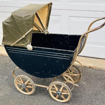 Antique Pram Metal Baby Buggy Carriage with Hood
