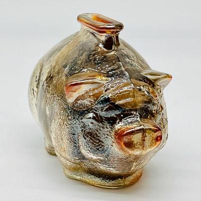 Amber Iridescent Glass Piggy Bank Full of Wheat Pennies
