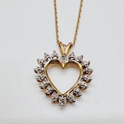 18” 10 Karat Gold Heart Necklace with Diamond Accents

