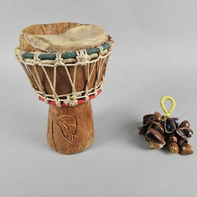 Lot 46 | Vintage African Djembe Congo Drum & Shaker