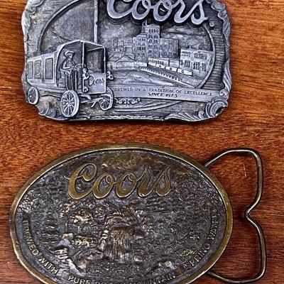 (2) Coors Brass & Pewter Belt Buckles - One Siskyou 1990