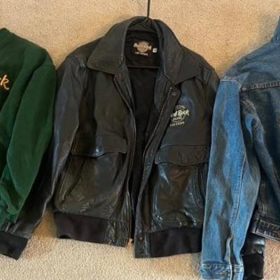 Las Vegas Hard Rock Cafe Denim And Leather Jackets With Green Sweater - Men's Size Medium